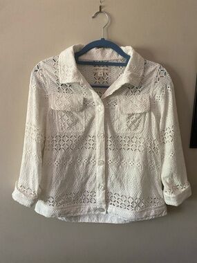 Cactus + Pearl White Eyelet Button-Front Shirt Jacket